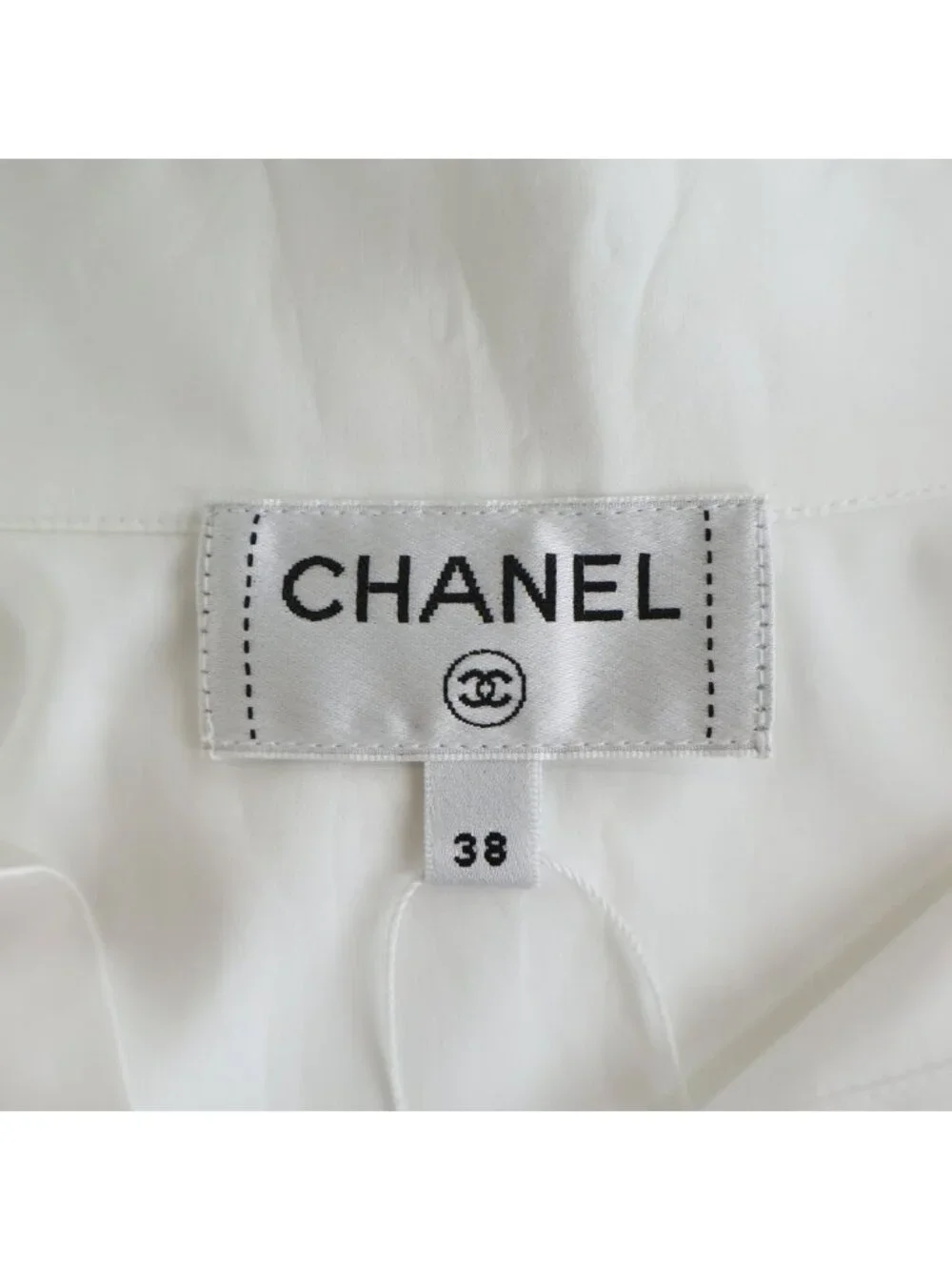 Chanel Rhinestone Gold Button Ruffle Long Sleeve Shirt Blouse Short Length